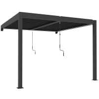 Outsunny 3 x 3 m Louvered Pergola with LED Lights, Metal Louvres, Wall Mounted Aluminium Patio Gazebo Pergola, Dark Grey(m-1)