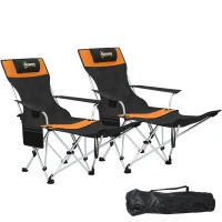 Outsunny Set de 2 Scaune de Camping Pliabile cu Suport pentru Picioare Detașabil, 82x100x88 cm, Negru(m-11)