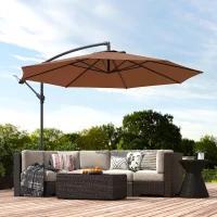 Outsunny 3 m Overhanging Cantilever Parasol, with Cross Base - Coffee(m-2)