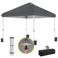 Outsunny 3 x 3 m Pop Up Gazebo with Wheels, UPF50+ One-Touch Outdoor Garden Party Tent Marquee Wedding Awning Canopy, Dark Grey(m-11)