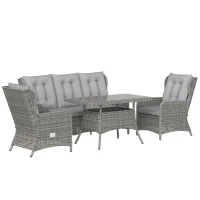 Outsunny 5 Seater Rattan Garden Furniture Set with Sofa, Reclining Chairs, Table, Patio Rattan Furniture Sofa Sets, Grey(m-1)