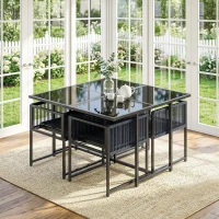 Outsunny 5 Pieces Garden Dining Set, Outdoor Patio Cube Set, 4 Seater Outdoor Table and Chairs with Foldable Backrest, Dark Grey(m-9)