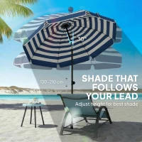 Outsunny 1.8 m Beach Umbrella Parasol with Sand Anchor, Portable 30° Tilting Patio Sun Shade with Adjustable Height, Blue/White(m-4)