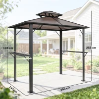 Outsunny 2.5 x 1.5 m Hardtop Grill Gazebo with Double Roof, Aluminium Outdoor BBQ Gazebo Shelter with 2 Side Shelves, Brown(m-3)