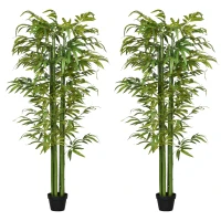 HOMCOM Conjunto de 2 Plantas Artificiais Bambus Artificiais para Interiores e Exteriores Ø17x180 cm Verde(m-1)