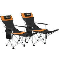 Outsunny 2er Set Campingstuhl faltbar Angelstuhl mit abnehmbar Fußstütze Getränkehalter belastbar 120 kg Orange(m-1)