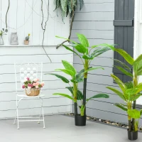 HOMCOM Conjunto de 2 Bananeiras Artificiais 150 cm Plantas Artificiais com Vaso e 18 Folhas Planta Artificial para Decoração Verde(m-2)