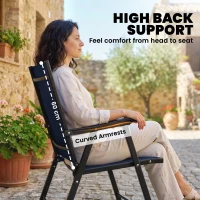 Outsunny Folding Garden Chairs Set of 4, Foldable Garden Dining Chairs with High Back, Armrests, Texteline Seat, Navy Blue(m-4)