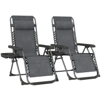 Outsunny Zero Gravity Chairs Set of 2, Folding Sunloungers Reclining Garden Chairs with Cup Holder, Headrest, Dark Grey(m-1)
