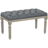 HOMCOM Polsterbank, Sitzbank, Bettbank mit Leinenoptik, Schminkbank für Flur, Diele, Schlafzimmer, Gummiholz, Grau, 81 x 41 x 41 cm(m-11)