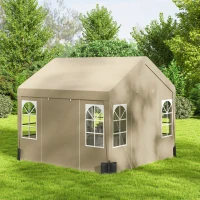 Outsunny 3 x 3 m Party Tent, Outdoor Canopy Tent Shelter with Removable Sidewalls, 4 Zipped Doors, for Parties, Wedding, Beige(m-8)