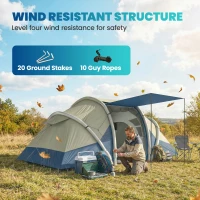 Outsunny Tienda inflable 4 personas Montaje rápido Tienda de camping exterior con 2 dormitorios Ventana de malla Toldo(m-4)