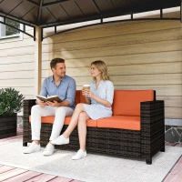 Outsunny 3 Seater Rattan Sofa All-Weather Wicker Weave Metal Frame Chair with Fire Resistant Cushio-Orange(m-7)