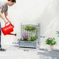 Outsunny Garden Planters with Trellis for Climbing Vines, Wood Raised Beds for Garden, Flower Pot, Indoor Outdoor, Grey(m-3)