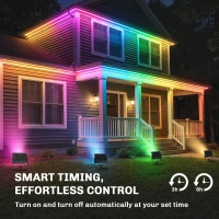 Outsunny 32W LED Floodlights, Linkable 4-Pack Landscape Lighting with Remote Control, RGB Colour Changing, UK Plug, Black(m-7)