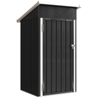 Outsunny Abrigo Exterior Metálico 107,5x91x185 cm Abrigo de Jardim com Teto Inclinado Porta com Trinco Ventilação e Luvas Cinza Escuro