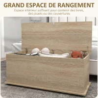 HOMCOM Coffre de rangement, banc de rangement avec couvercle rabattable et charnières de sécurité, 100 x 40 x 40 cm, naturel(m-4)