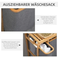 HOMCOM Wäschekorb aus Bambus , 3 abnehmbare Körbe 50 cm x 32 cm x 69,7 cm Natur Grau(m-5)