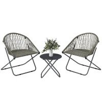 Outsunny Patio Bistro Set, Folding Patio Furniture Set with 2 Chairs and Table, Grey(m-10)