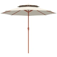 Outsunny 2.7 m Garden Parasol with Double Top Outdoor Market Table Umbrella with Crank System, Cream White(m-11)