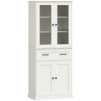 HOMCOM Mueble Auxiliar de Cocina con 2 Puertas de Acrílico Cajón Grande Estantes Ajustables 76x40x182,5 cm Crema(m-1)