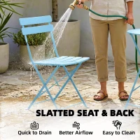 Outsunny Folding Garden Bistro Set, Outdoor Round Bistro Table and Chairs Set 2 with Electrophoresis Metal Frame, Light Blue(m-7)