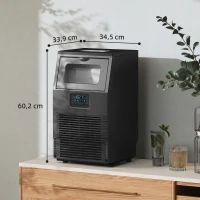HOMCOM Commerciële 30 kg/24u Vrijstaande IJsblokjesmachine met 4 kg Opslag, Zelfreiniging, Timer, Staal Zwart(m-3)