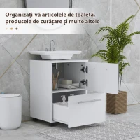 HOMCOM Dulap Sottolavabo pentru Baie cu Sertar și Dulap, Dulap Compact cu Decupaj în U, Mobilier Baie Modern și Economisire Spațiu, Potrivit pentru Lavoare fără Coloană, 41,5x35,5x59 cm, Alb(m-5)