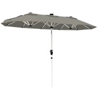 Outsunny 3 m Double-Sided Garden Parasol with LED Solar Lights, Outdoor Extra Large Sun Umbrella with Crank Handle, Grey(m-1)