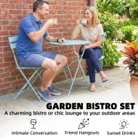 Outsunny Folding Garden Bistro Set, Outdoor Round Bistro Table and Chairs Set 2 with Electrophoresis Metal Frame, Light Blue(m-5)