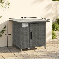 Outsunny 14.5 KW Rattan Gas Fire Pit Dining Table with Rain Cover, Wind Guard, Lid, Lava Rocks, Dark Grey(m-3)