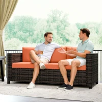 Outsunny 3 Seater Rattan Sofa All-Weather Wicker Weave Metal Frame Chair with Fire Resistant Cushio-Orange(m-9)