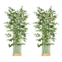 HOMCOM Conjunto de 2 Plantas Artificiais em Vaso de Madeira de Pinho 180cm Bambus Artificiais com 1640 Folhas Realistas 35x10x180 cm Verde(m-1)