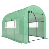 Outsunny Serra a Tunnel per Orto 3x2x2 m in Acciaio e PE Anti UV con Porte Avvolgibili e Finestre, Verde(m-1)