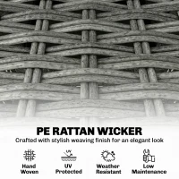 Outsunny Rattan Bistro Set, Reclining Garden Chairs and Glass Coffee Table with Cushions for Patio Balcony Porch, Grey(m-5)