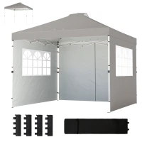 Outsunny Pop Up Gazebo Waterproof Height Adjustable Canopy with 3 Sidewalls Wheeled Bag for Parties 3 x 3 m Grey(m-11)