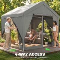 Outsunny 3 x 3 m Patio Gazebo with Netting & Curtains, Outdoor Canopy Shelter with Galvanised Steel Frame, Dark Grey(m-6)