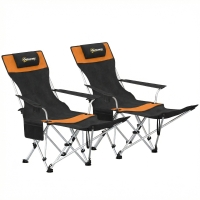 Outsunny Set of 2 Reclining Folding Camping Chair w/ Detachable Footrest, Storage Bag, Cup Holder & Headrest, Lightweight Portable Camp Chair for Beach, Picnic, Orange and Black
