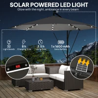 Outsunny 3 m Cantilever Parasol with Solar LED Lights Garden Umbrella with Cross Base, Black(m-4)