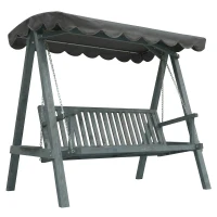 Outsunny 3 Seater Garden Swing Seat with Canopy, Wooden Swing Chair, Outdoor Hammock Bench for Balcony Patio Porch, Grey(m-10)