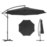 Outsunny 3 m Overhanging Cantilever Parasol, with Cross Base - Black(m-11)