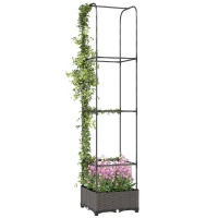 Outsunny Raised Garden Bed with Trellis, Plastic Planter Box with Drainage Holes, Drain Plugs and Water Reservoirs(m-10)