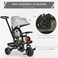 HOMCOM 4 in 1 Kids Trike Toddler Foldable Pedal Tricycle w/ Reversible Angle Adjustable Seat Removable Handle Canopy Belt Brake for 1-5 Years - Grey(m-8)