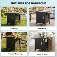 Outsunny Outdoor Grill Cart with Stainless Steel Tabletop, BBQ Table with a Cabinet, Towel Holder, Bottle Opener, Black(m-9)