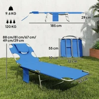 Outsunny 5-Position Adjustable Sun Loungers Set of 2 with Reading Hole and Side Pocket, Blue(m-3)
