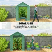 Outsunny Small Greenhouse with Raised Garden Bed, Galvanised Walk-in Greenhouse with Roll Up Windows, 141 x 141 x 190 cm, Green(m-4)