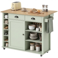 HOMCOM Îlot central cuisine avec plateau pliant, desserte de cuisine sur roulettes avec 2 tiroirs, porte-serviettes, vert