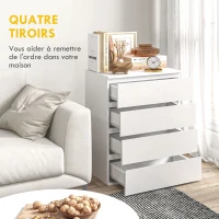 HOMCOM Commode 4 tiroirs meuble de rangement sans poignées design minimaliste 60 x 40 x 80 cm blanc(m-5)
