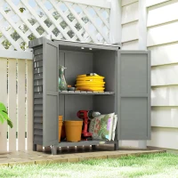 Outsunny Wooden Garden Shed, Garden Tool Storage Shed with Shelf and Side Hooks, 71.5 x 39 x 95 cm, Grey(m-10)