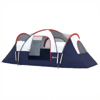 Outsunny 5-6 Man Camping Tent, Tunnel Tent, Water Resistant Hiking Shelter with Groundsheet and Carry Bag, Navy Blue(m-11)